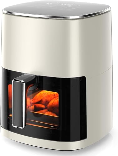 Elevon 6QT Large Air Fryer, 12-in-1 Digital Airfryer with Clear Window, Roast, Reheat, Dehydrate, Bake, Steam with 400F and More, Dishwasher Safe, Nonstick, Fit for Family of 2-5, Warm Beige