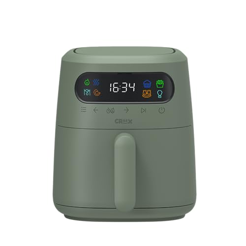 CRUX x Marshmello 3.0 QT Digital Air Fryer with TurboCrisp Technology, Touch Screen Temperature Control, Timer and Auto Shut-off, Fully Programmable, Silicone Cupcake Molds Included, Olive