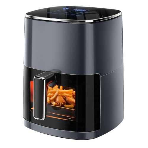 Simple Deluxe Air Fryer – 6.34 QT Digital Airfryer with Visible Window, 12 Presets Functions, Nonstick and Dishwasher-Safe Basket, 1700W, Gray