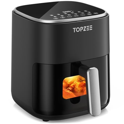 TOPZEE Air Fryer 12-in-1 with 5.5 QT Large Capacity, Compact Air Fryer, 100-400℉ Precise Heat, 360°Hot Air Circulation, 95% Less Oil, Bake, Dry, Reheat, Frozen, Broil, Proof, Black