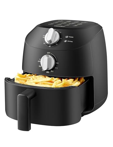 COMFEE’ Compact 2.1 Quart Air Fryer with 12 Menu Options, Adjustable Timer & Temperature Control 180-400 degrees F, Dishwasher-Safe Nonstick Fry Basket with Stainless Steel Finish