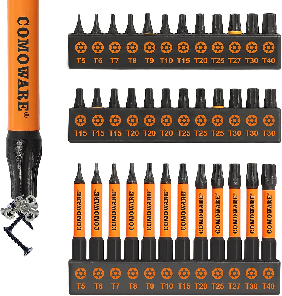 COMOWARE 36pcs Torx Bit Set (T5-T40), S2 Steel 1/4″ Hex Bit Set, Tamper-Proof Hex Drill Bits Sets, CNC Tip Security Torx Bits Sets, 2″ Length,Star Screwdriver Bitss For Electronic Devices Disassembly