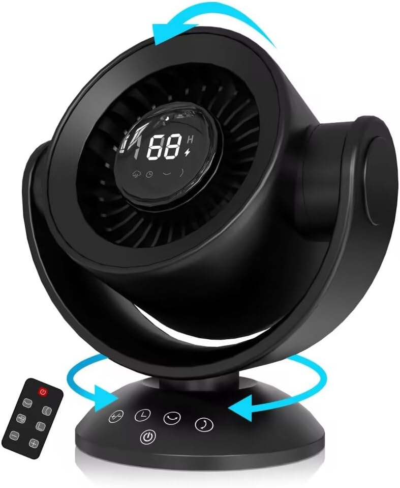 Desk Fans for Bedroom，Air Circulator Fan，90°Vertical +120°Auto Oscillating,100 Speeds, 10H Timer, Quiet Fan,Digital Display Rechargeable USB, with Remote, for Home, Office（Black）